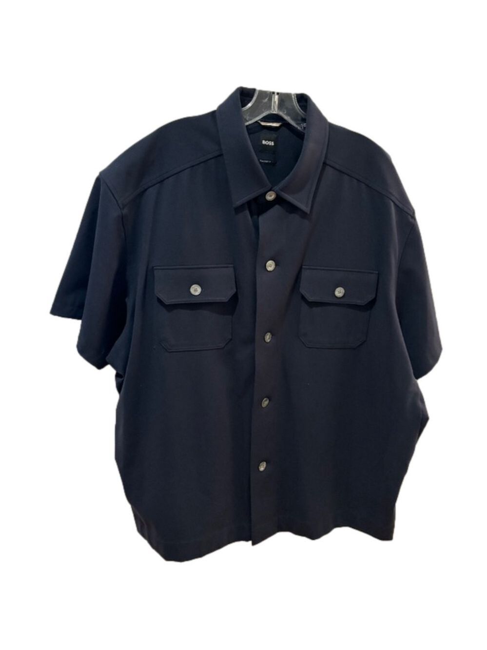 NWOT BOSS NAVY SHORT SLEEVE SHACKET QUIET LUXURY ITALIAN FABRIC RELAXED FIT XL